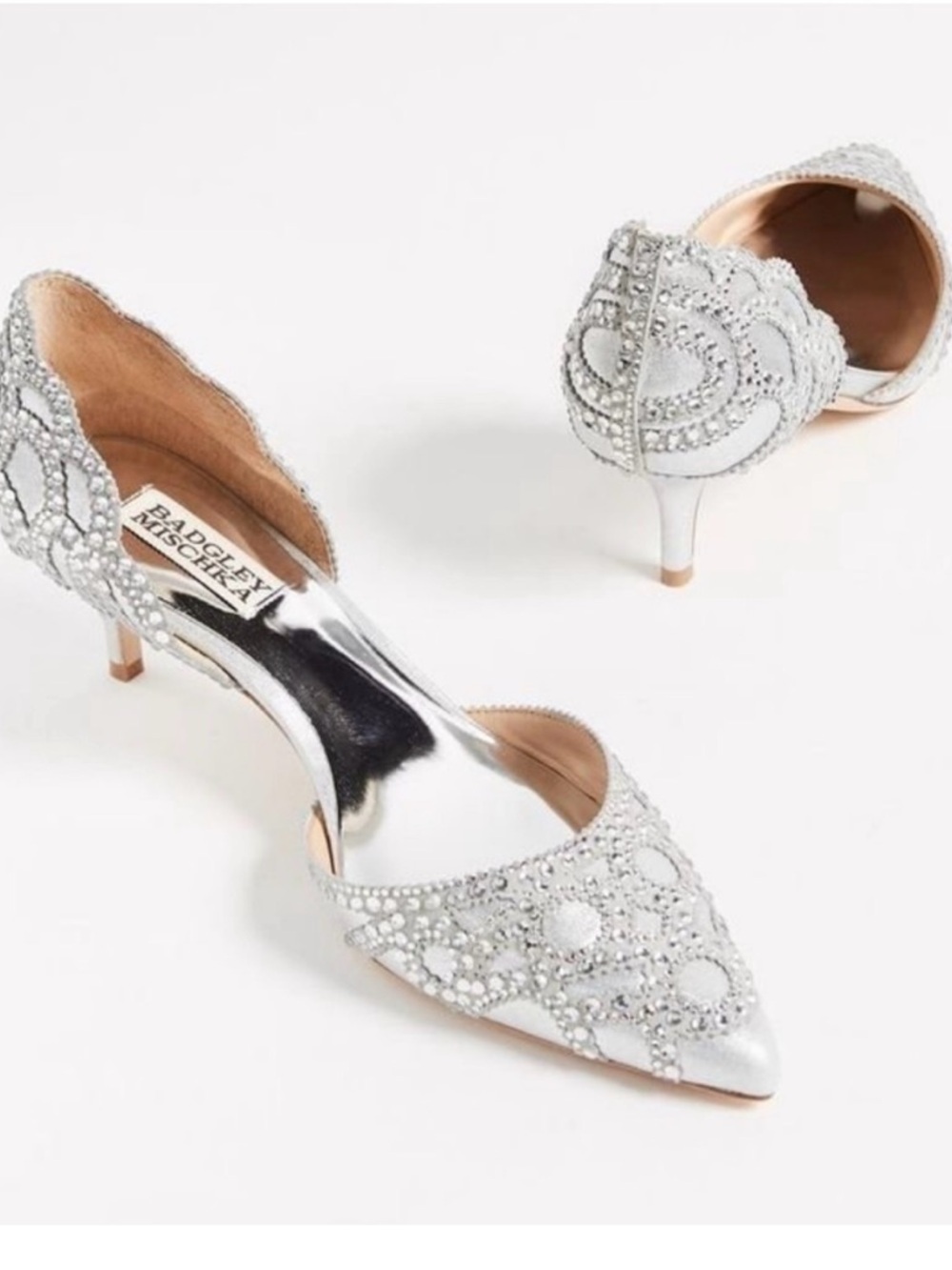 Badgley Mischka Ginny d'Orsay Pointed Toe Pumps Crystal Kitten Heel 8.5 Wedding - Picture 2 of 9